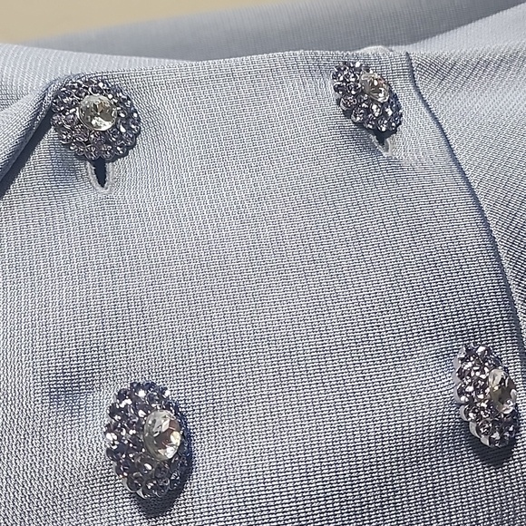 St. JOHN Blue Gray Rhinstone Button Peplom Jacket Coat Sz. 4 - Picture 3 of 10